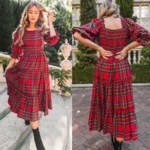 IVY CITY Madeleine Plaid Ruched Midi Dress • XS